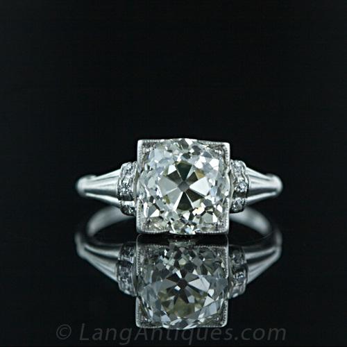 3.02 Carat Old Mine Cut Diamond Art Deco Ring