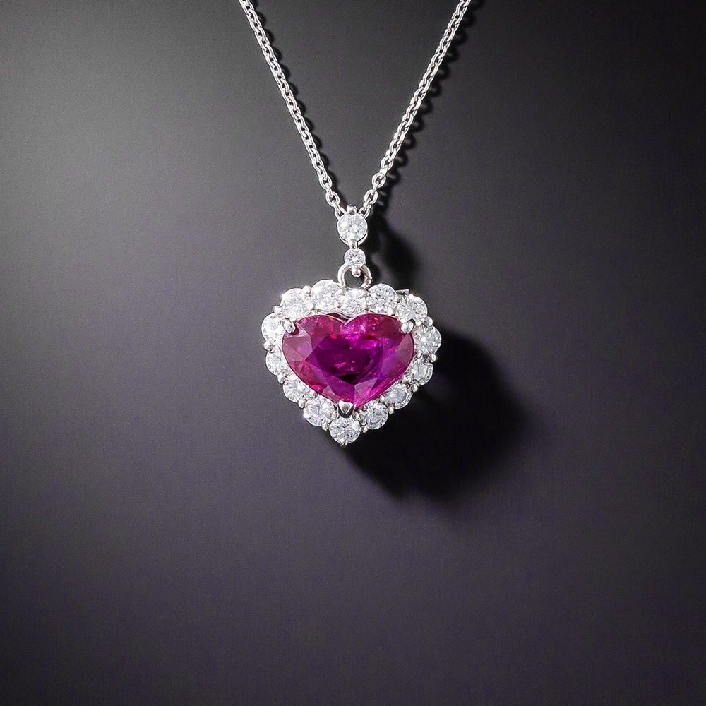 3.08 Carat No-Heat Heart-Shaped Ruby and Diamond Necklace - GIA