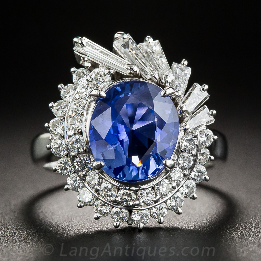 3.11 Carat No-Heat Ceylon Sapphire Platinum and Diamond Ring