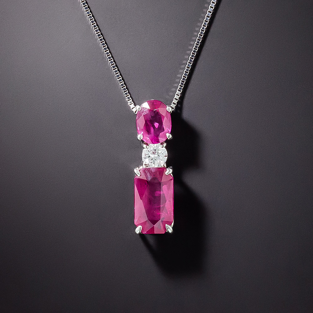 Double Ruby and Diamond Pendant