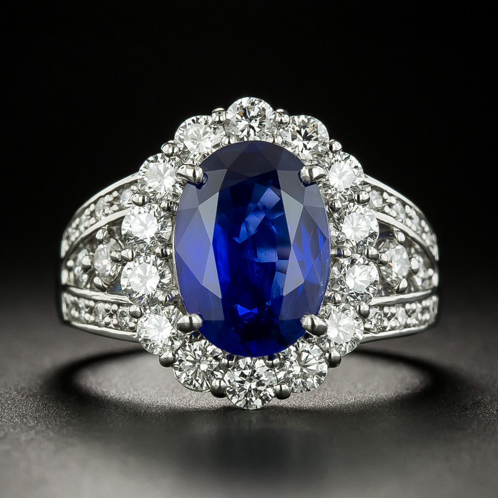 3.28 Carat No-Heat Burmese Sapphire and Diamond Ring