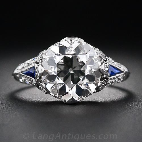 3.30 Carat Diamond and Sapphire Art Deco Engagement Ring