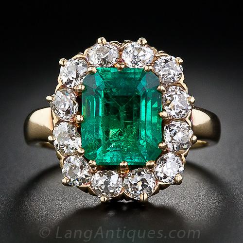3.35 Carat Victorian Emerald and Diamond Ring