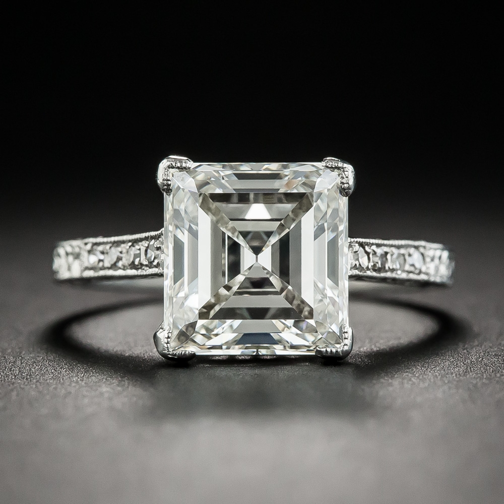 3.46 Carat Edwardian Carré (Square-Cut) Diamond Platinum Ring - GIA J VVS2