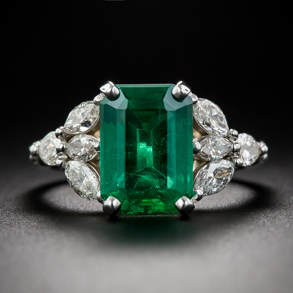 3.46 Carat Emerald and Diamond Estate Ring