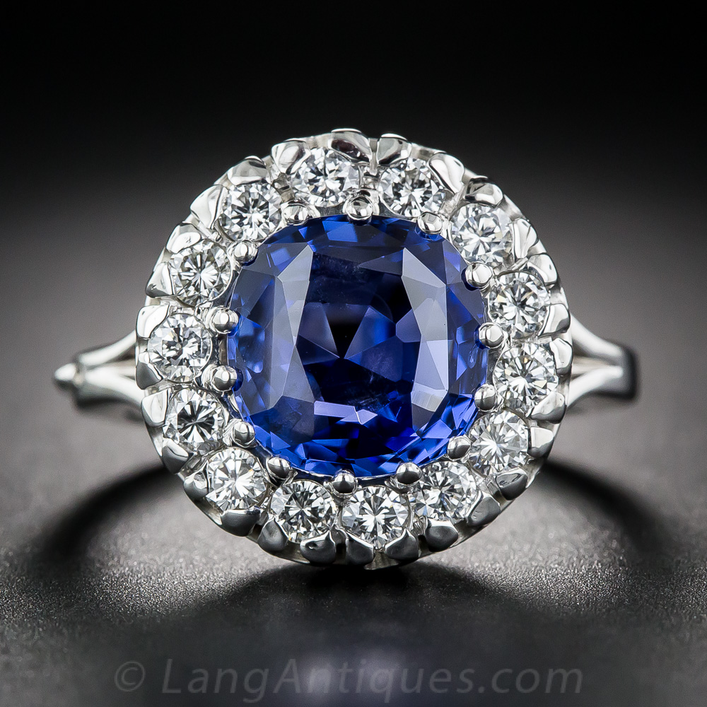 3.73 Carat No-Heat Ceylon Sapphire and Diamond Ring