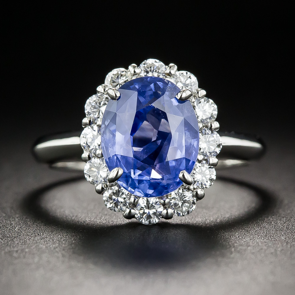 3.79 Carat Natural No-Heat Ceylon Sapphire Platinum Diamond Ring