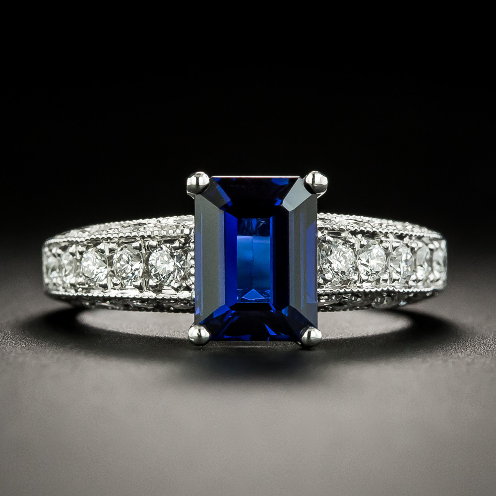 Estate No-Heat 2.00 Carat Emerald-Cut Sapphire and Diamond Ring