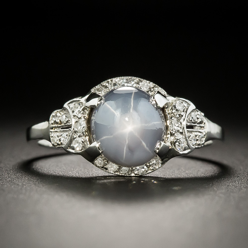Art Deco Gray Star Sapphire and Diamond Ring