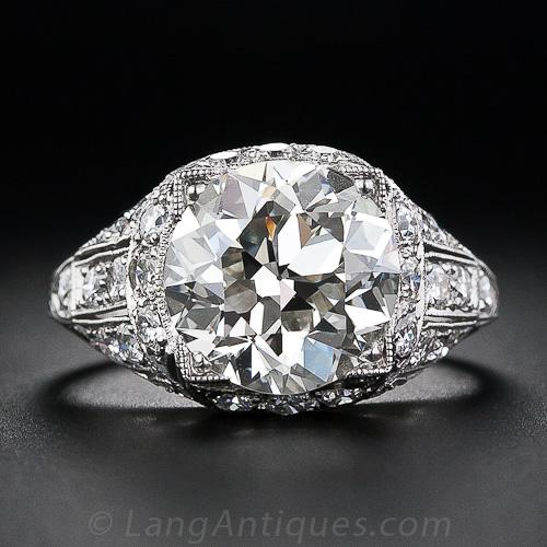 4.03 Carat European-Cut Platinum and Diamond Art Deco Ring