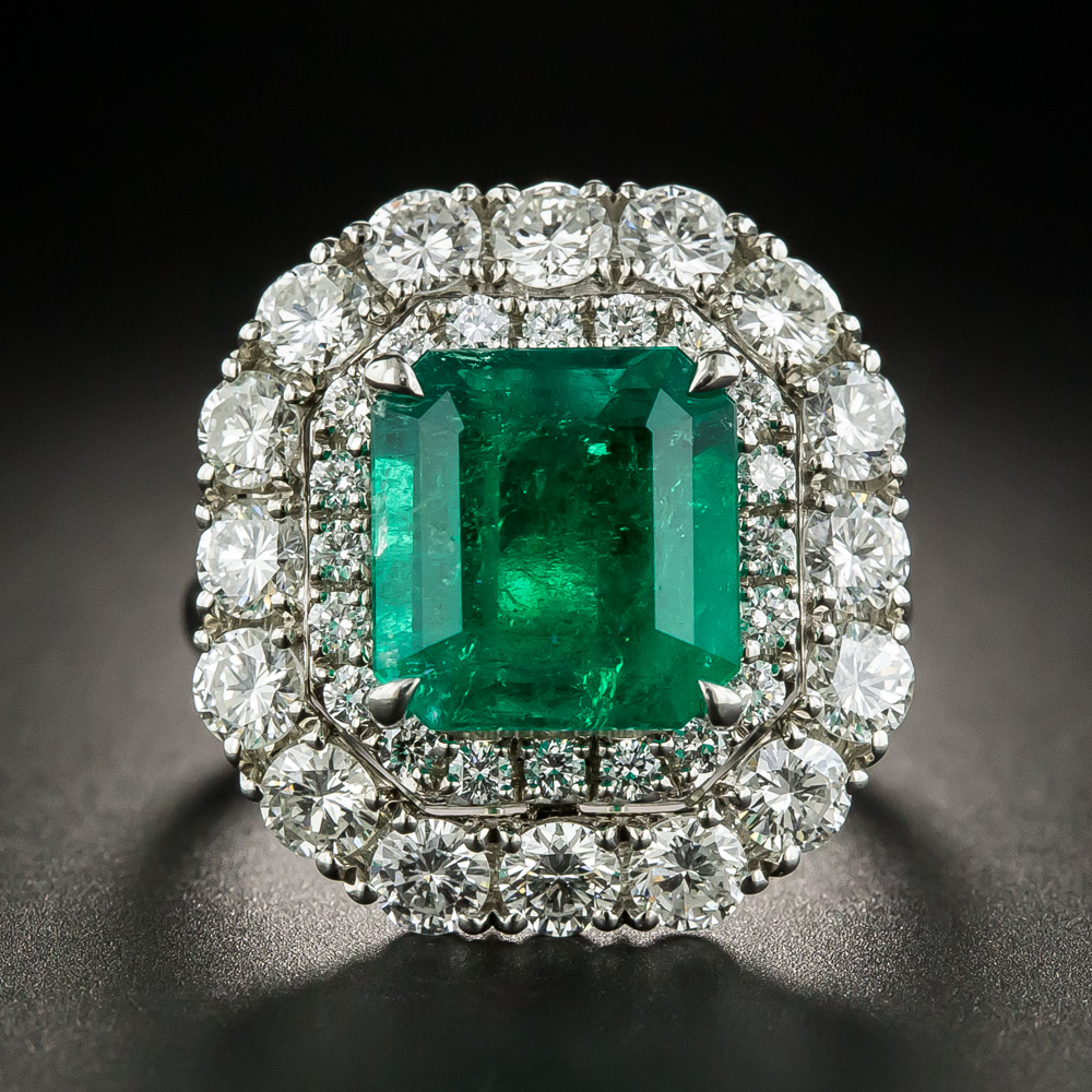 4.38 Carat Colombian Emerald Diamond Platinum Ring