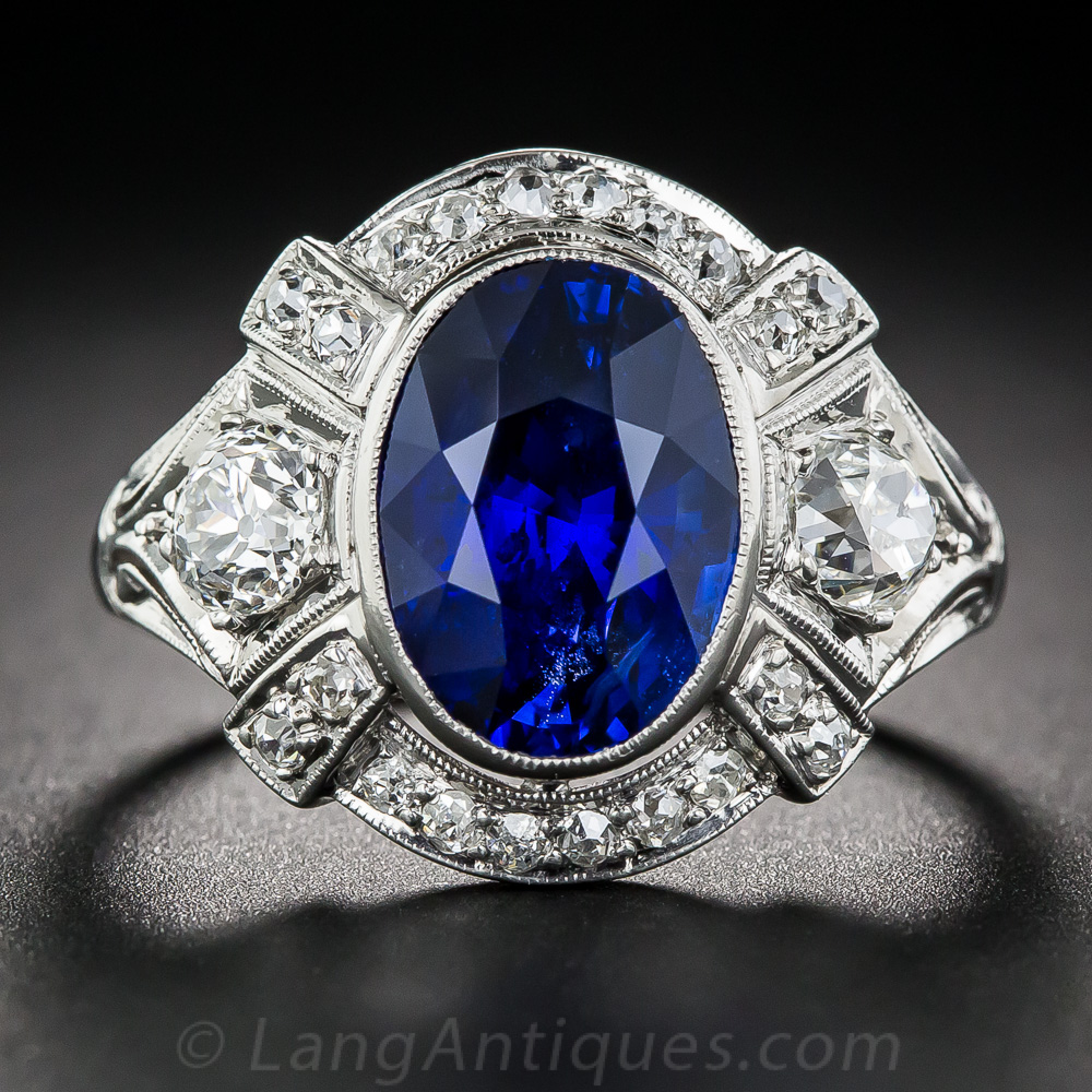4.49 Carat Sapphire, Diamond and Platinum Art Deco Ring