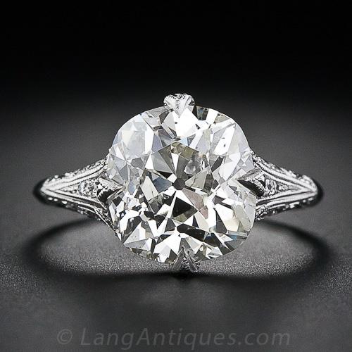 4.63 Carat Antique Cushion Diamond Ring