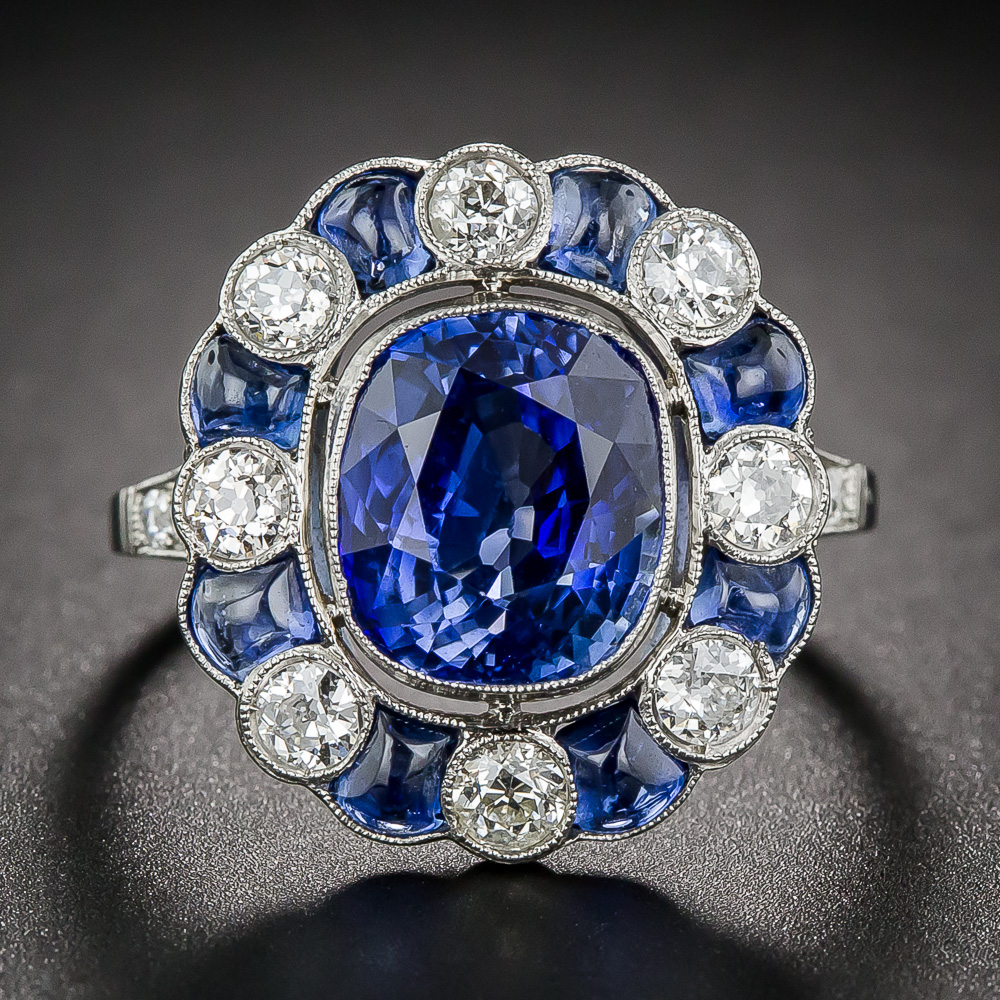 4.75 Carat Sapphire and Diamond Art Deco Style Ring