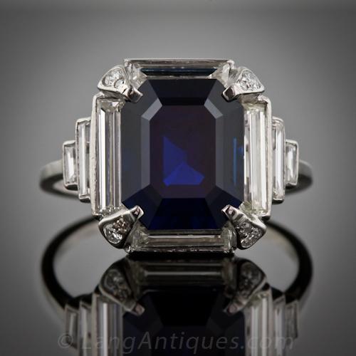 5.00 Carat Art Deco Sapphire and Diamond Ring