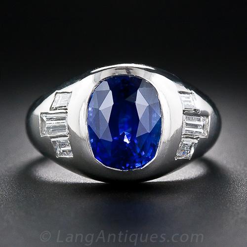 5.00 Carat Sapphire Gent's Platinum and Diamond Ring