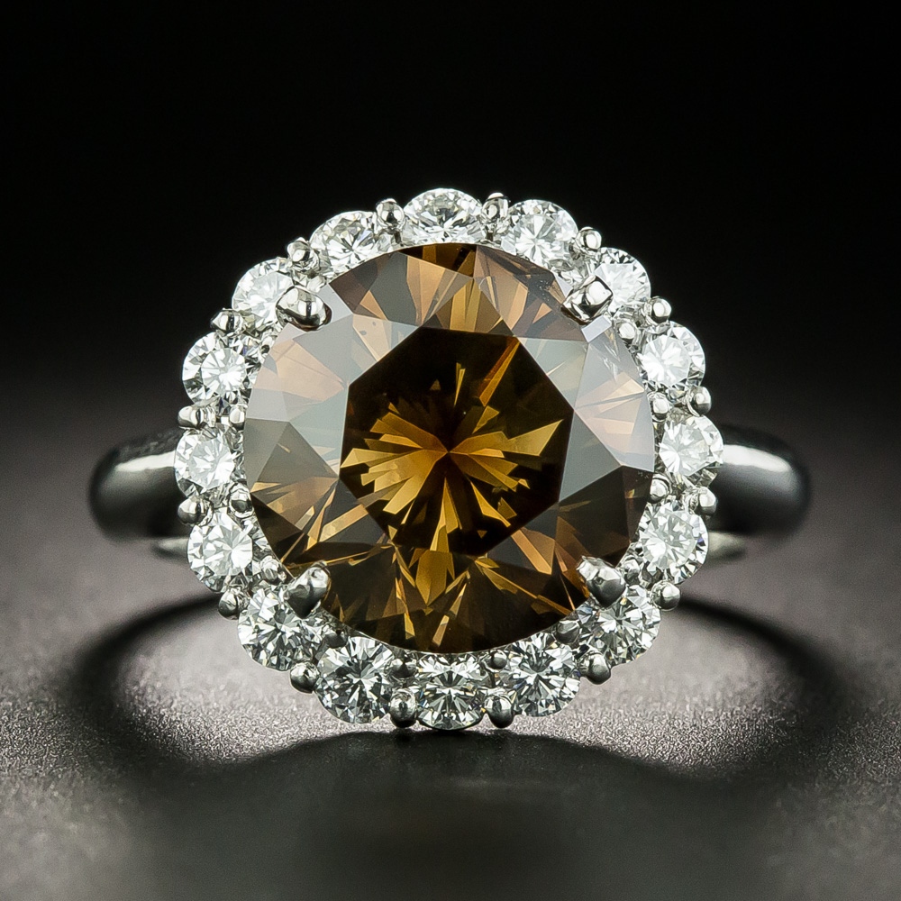 Estate 1.03 Carat Fancy Brown Diamond Halo Ring - Antique & Vintage Engagement  Rings