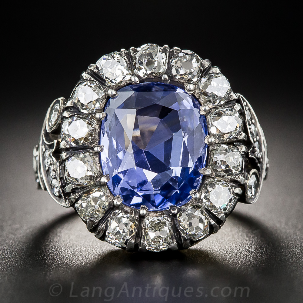 6.72 Carat No-Heat Ceylon Sapphire and Diamond Ring