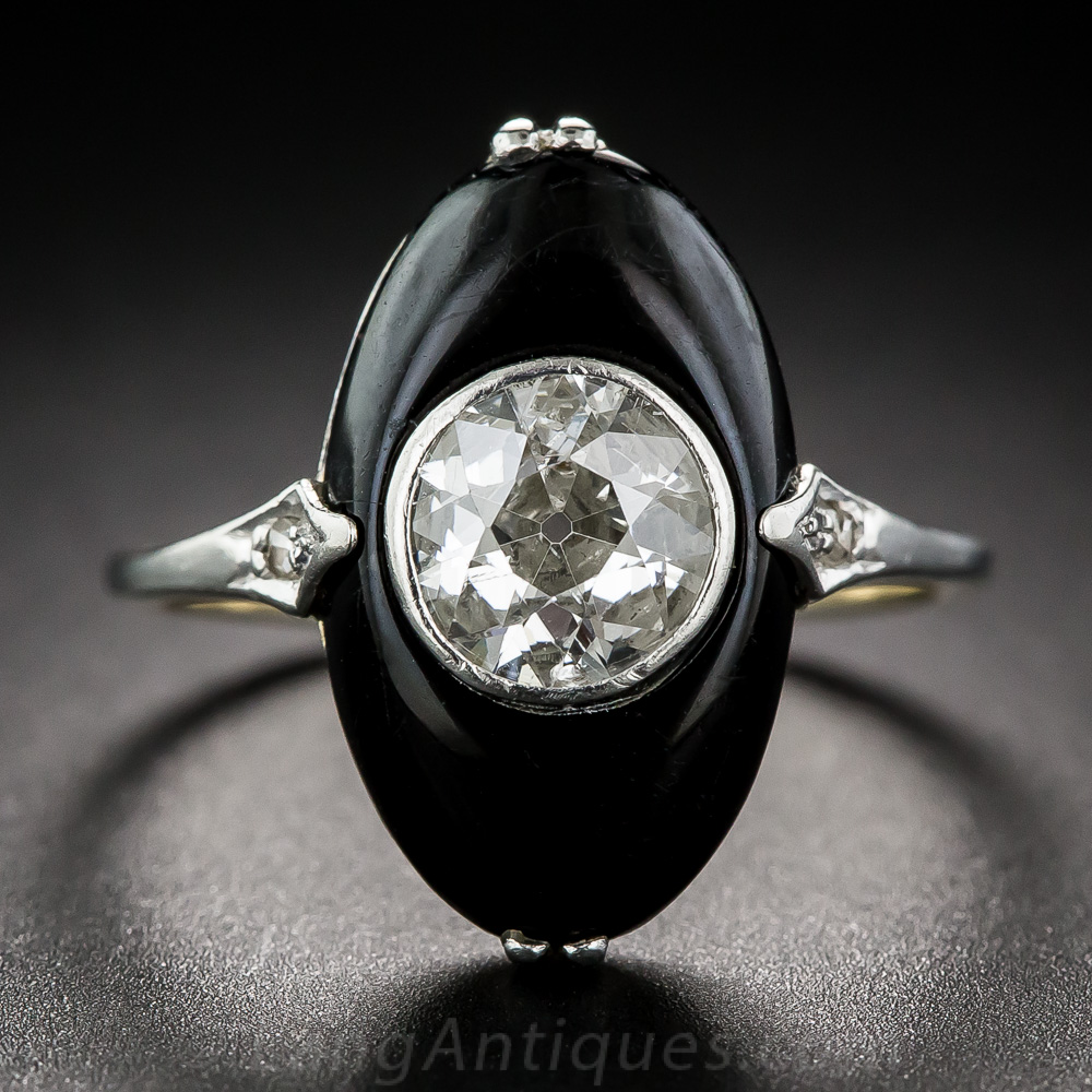 65 Carat Center Diamond and Onyx Art Deco Ring