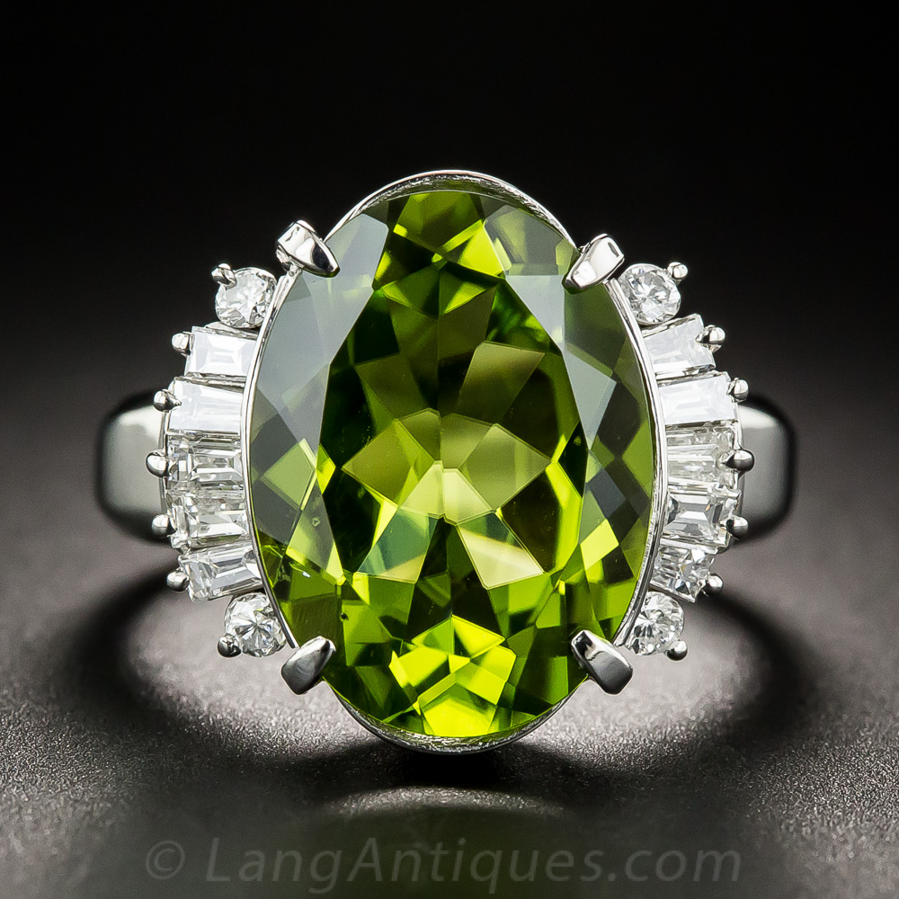 7.17 Carat Peridot Platinum And Diamond Ring