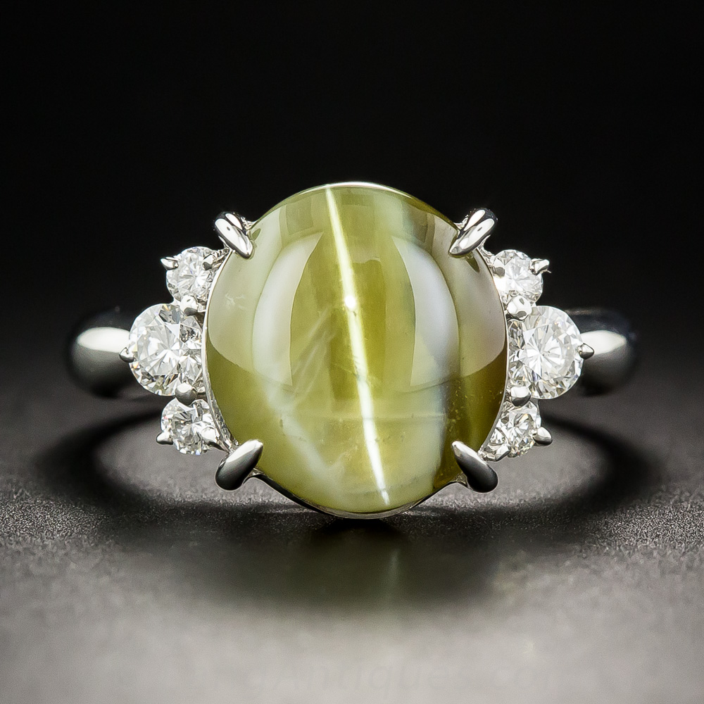 8.49 Carat Chrysoberyl Cat'sEye Platinum Diamond Ring