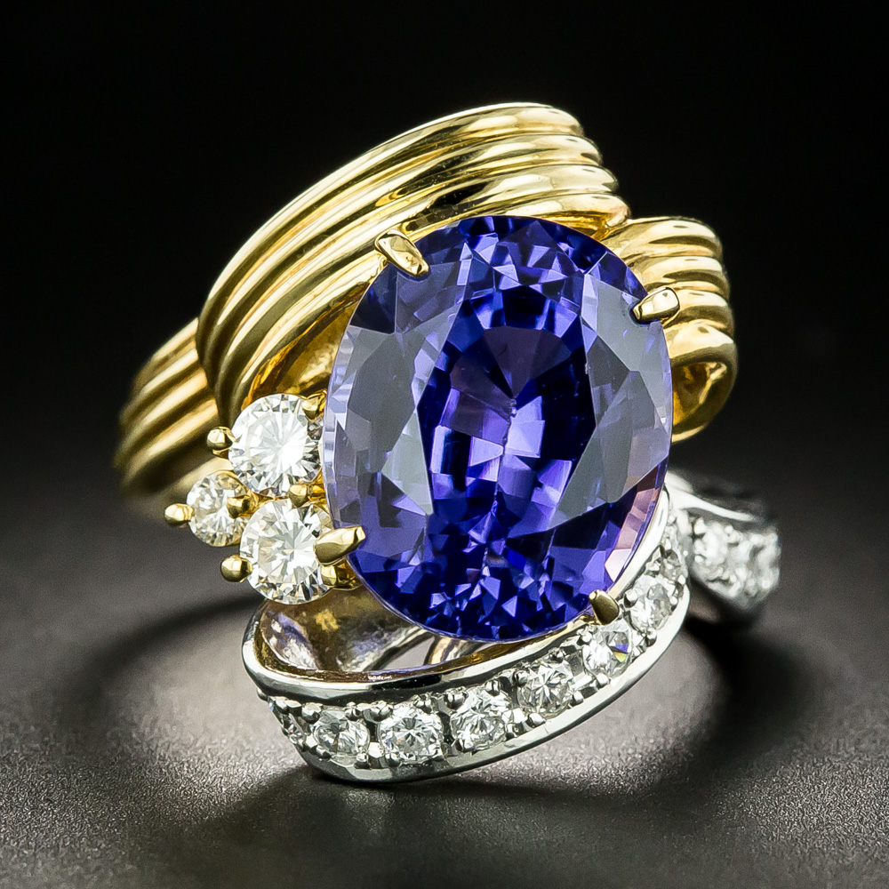 8.73 Carat Tanzanite and Diamond Freeform Ring