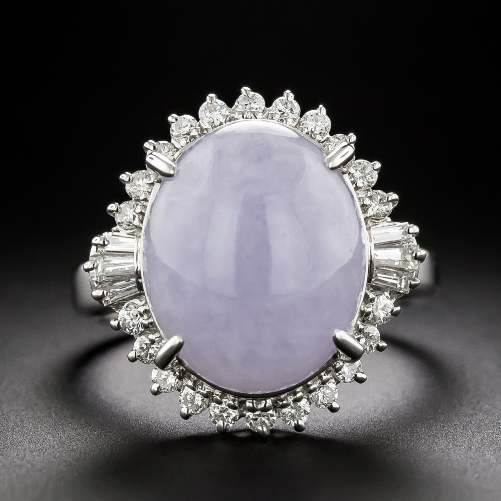 8.83 Carat Oval Lavender Jade and Diamond Halo Ring