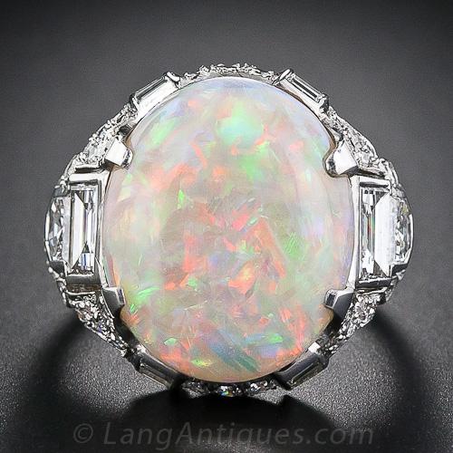 9-10 Carat Opal Art Deco Diamond Ring