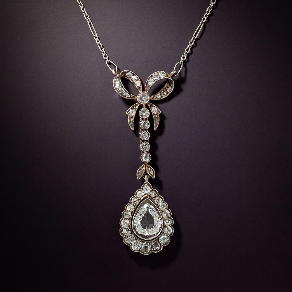 Antique Pear Shape Diamond Lavalière Necklace