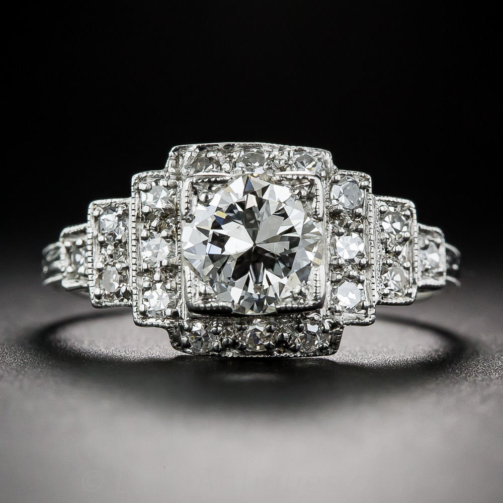 .98 Carat Diamond and Platinum Art Deco Engagement Ring