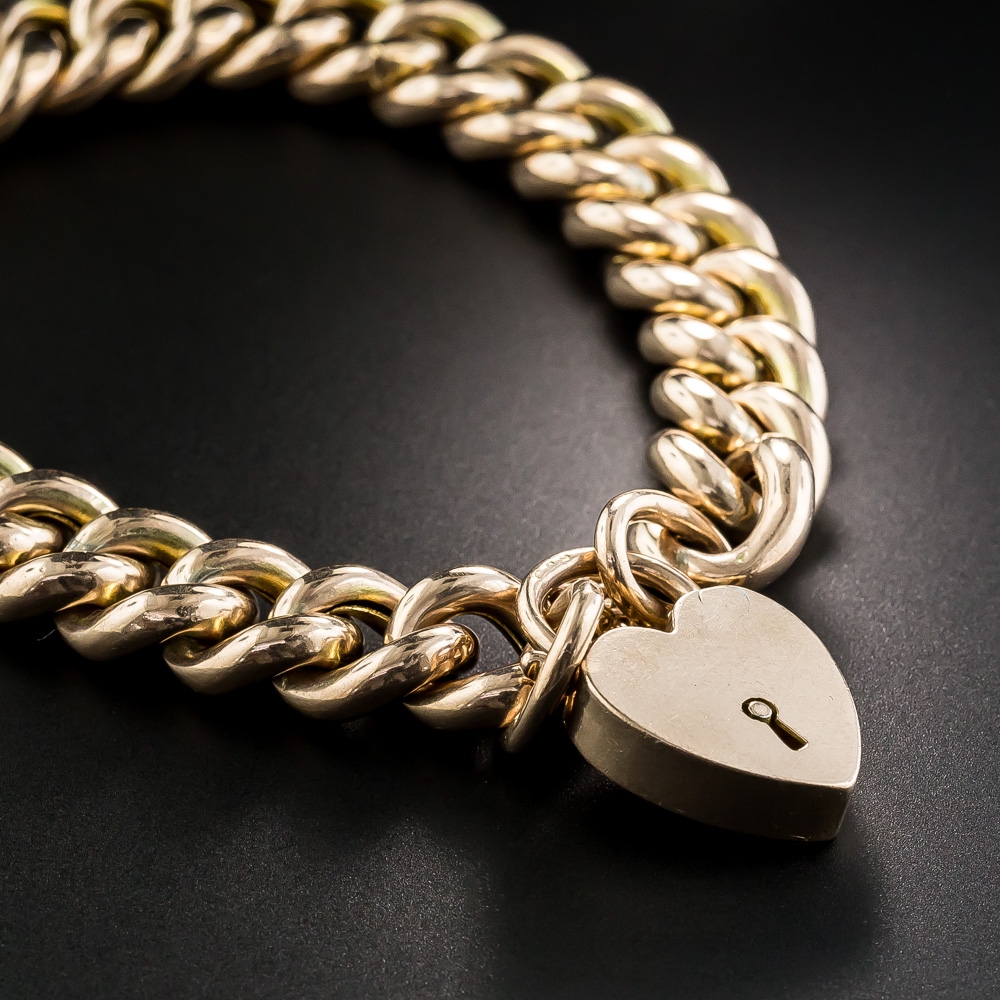 9K Rose Gold English Curb Link Gate Bracelet