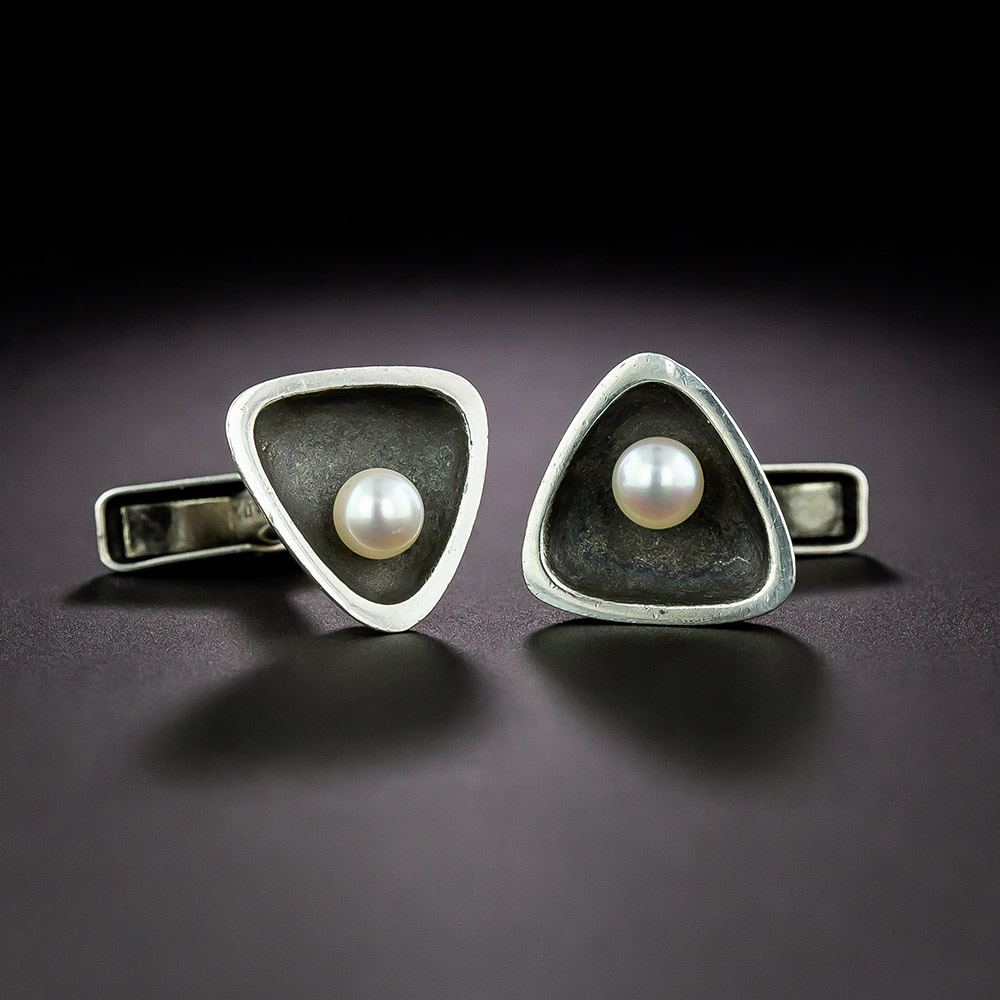 Wooden style cufflinks made in sterling silver