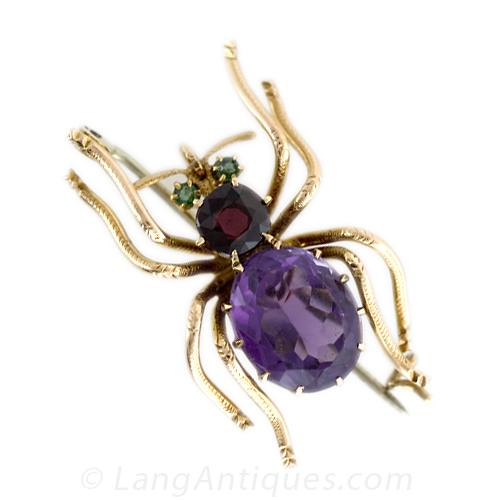 Purple Spider Brooch, Victorian Spider Brooch, Antique store Spider Brooch, Arachnid Jewellery