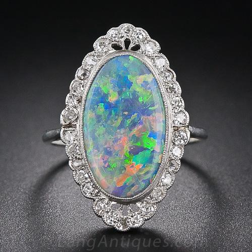 Antique Black Opal and Diamond Ring