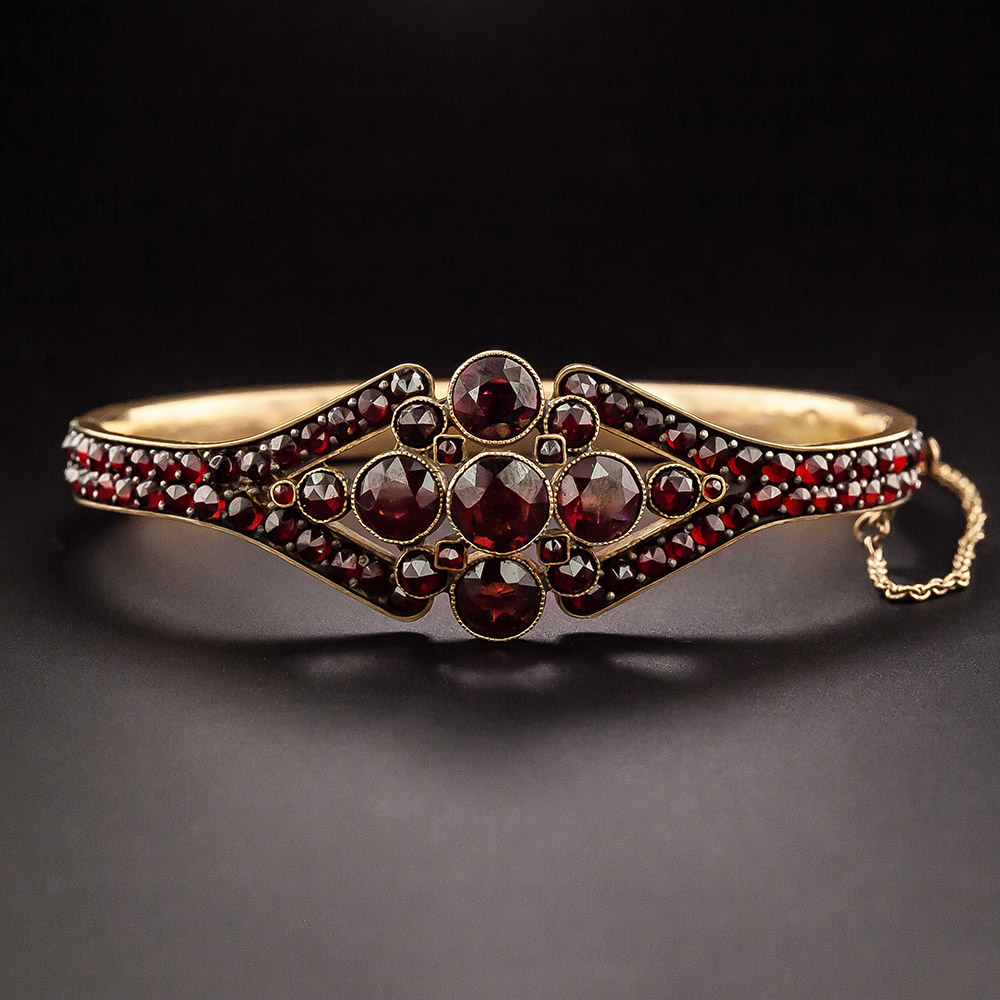 Antique Bohemian Garnet Cluster Bangle