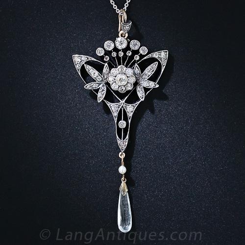 Antique Diamond and Aquamarine Lavaliere