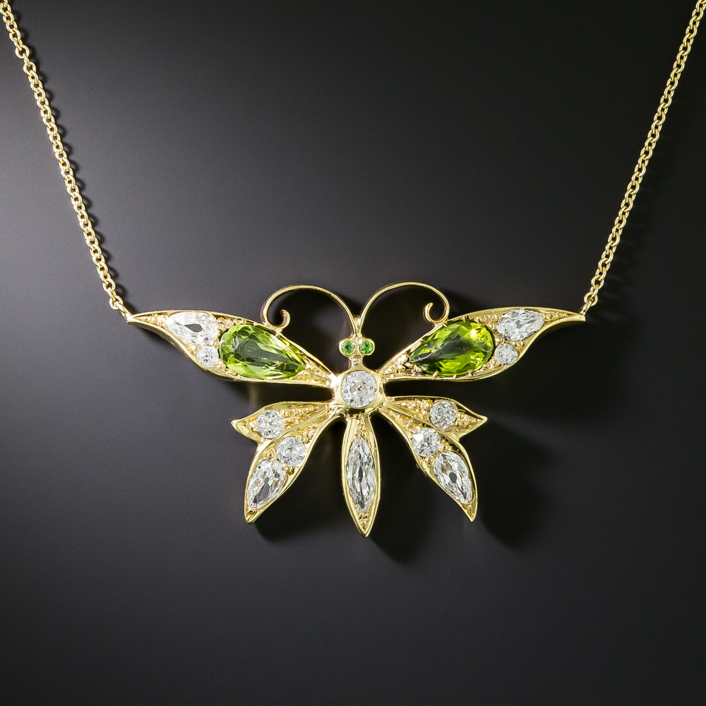 Edwardian Diamond Peridot Pearl Platinum 14 Karat Yellow Gold Antique  Swagged Fringe Necklace | Wilson's Estate Jewelry