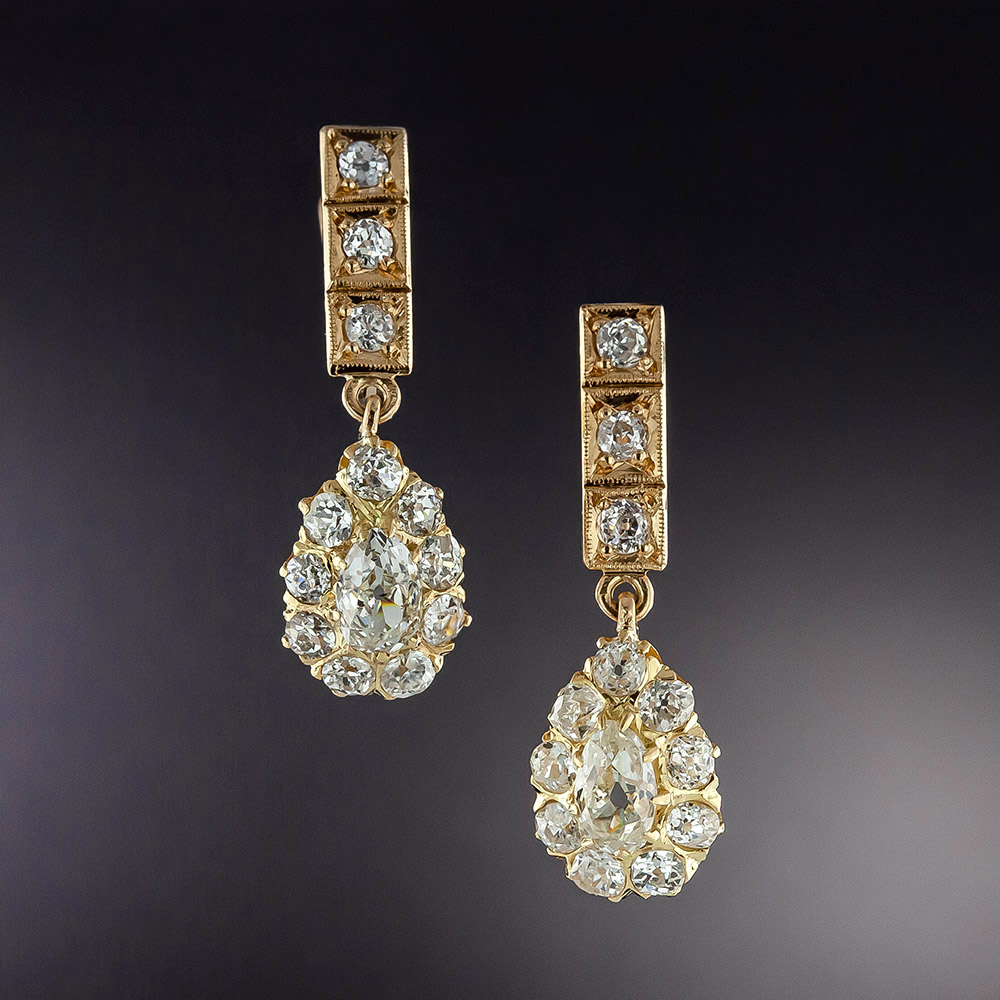 Antique Diamond Cluster Dangle Earrings