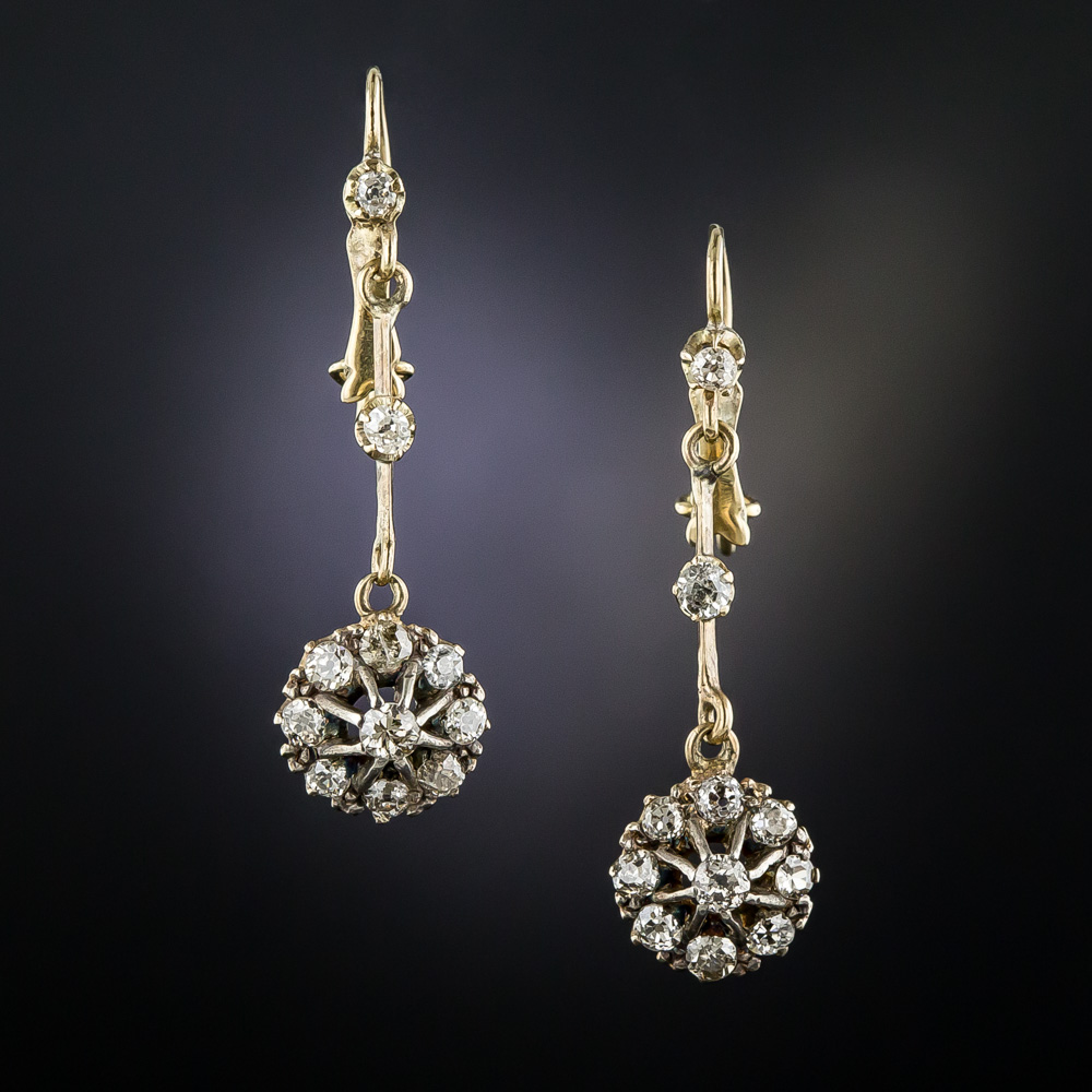 Antique Diamond Cluster Drop Earrings