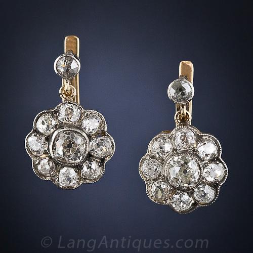 Antique Diamond Cluster Earrings