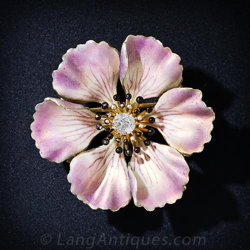 Antique Enameled Flower Pin