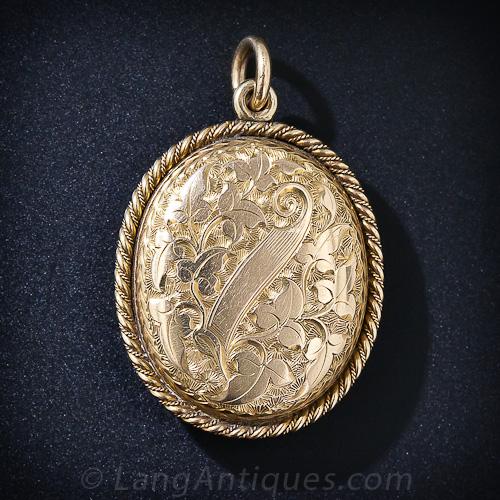 Antique Engraved Oval Locket