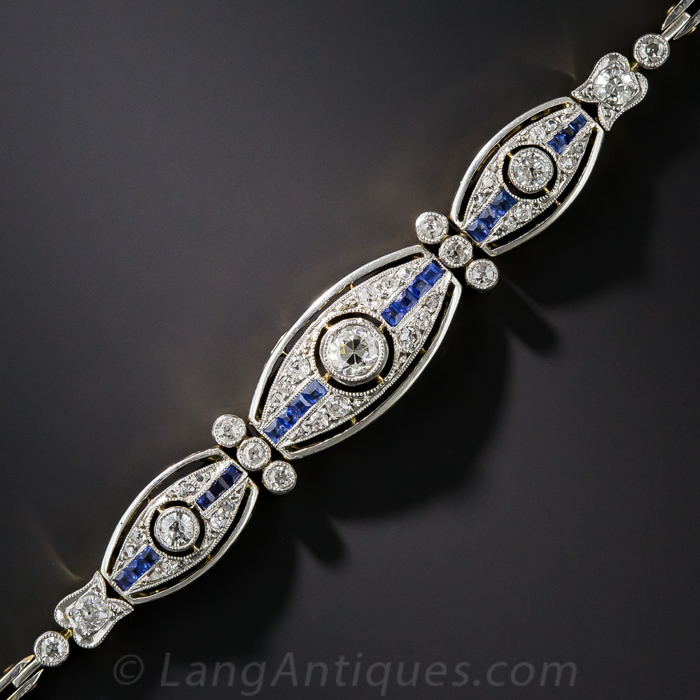 Antique French Diamond and Sapphire Bracelet