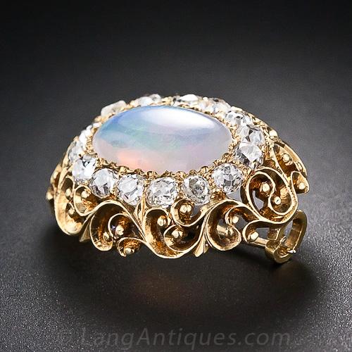 Antique French Opal and Diamond Pin