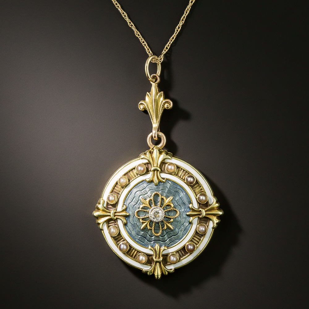 Pendentif Floral En émail Guilloché Blanc Goldette - Peint à La Main - Vintage - Occasion