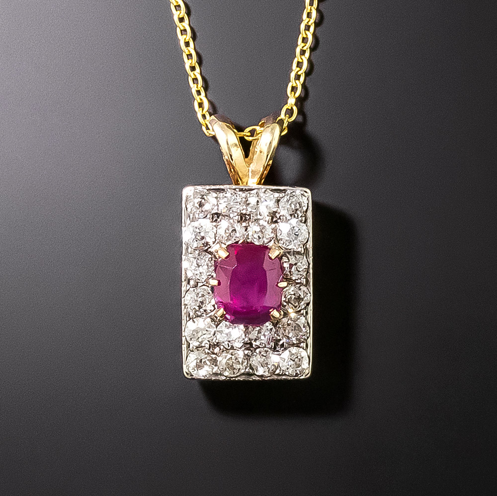 Natural No-Heat .90 Carat Burmese Ruby and Diamond Drop