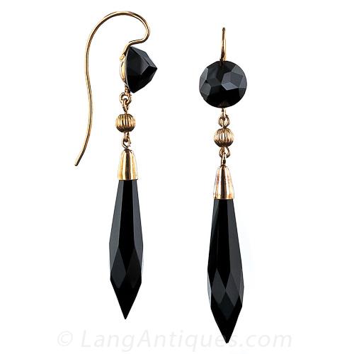 Antique Onyx and Gold Drop Earrings