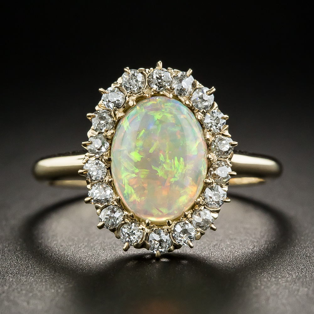 Antique Opal Diamond Halo Ring