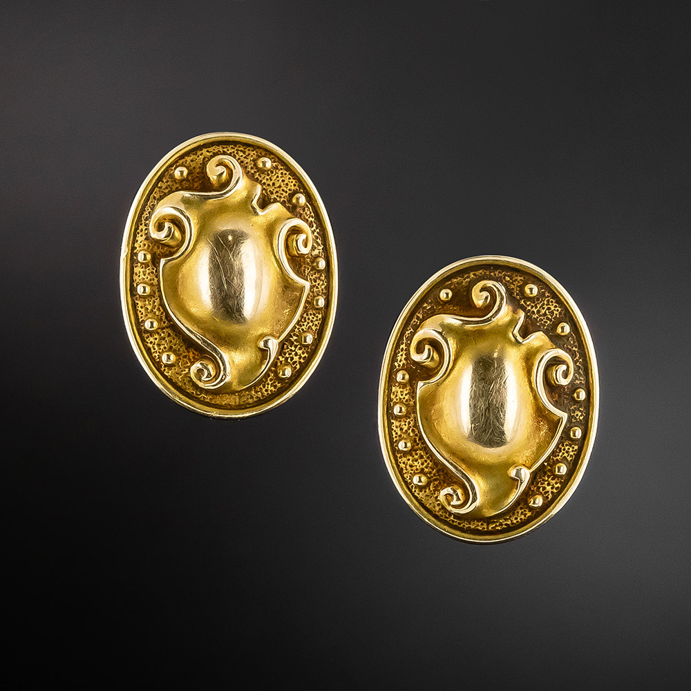 Antique Ornate Embossed Gold Earrings