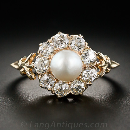 Early 20th Century 18ct Gold & Platinum, Plique A Jour, Diamond & Natural  Split Pearl Ring (609S) | The Antique Jewellery Company